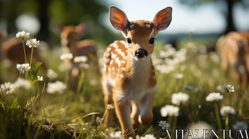 Enchanting White-Tailed Deer Fawn Portrait in Field of Flowers AI Image