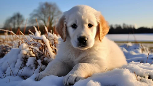 Golden Retriever Puppy in Snow | Adorable Nature Scene