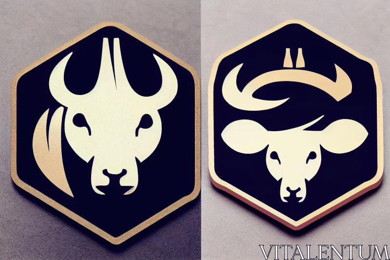 Intricate Black and White Bull Ornaments in Dark Navy and Light Gold AI Image