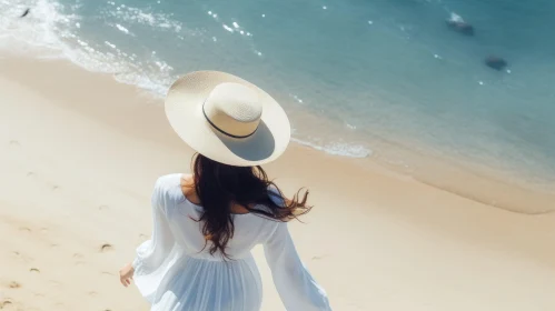 Serene Beach Scene with Woman in White Dress