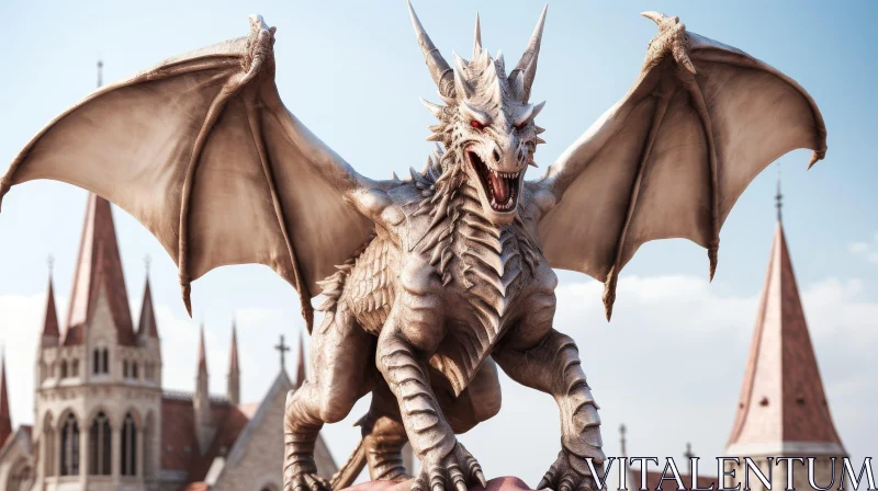 AI ART White Dragon 3D Rendering on Rooftop
