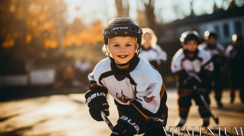 Young Boy Playing Hockey - Exciting Action Shot AI Image