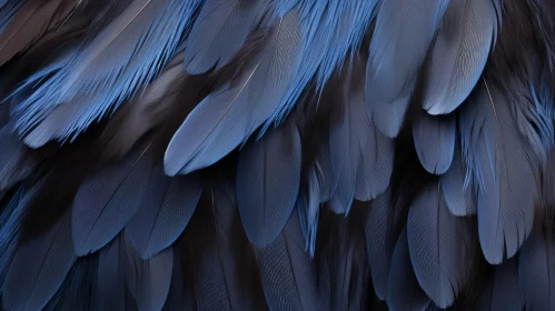 Blue and Black Bird Feathers Close-Up