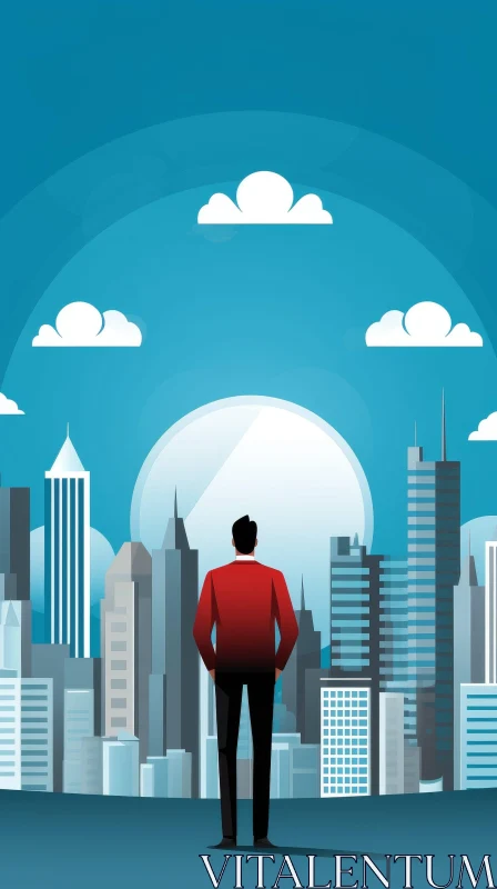 Cityscape Man on Rooftop AI Image