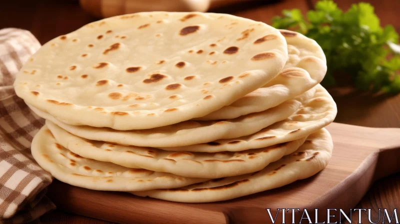 Delicious Stack: Flatbreads on Wooden Cutting Board AI Image