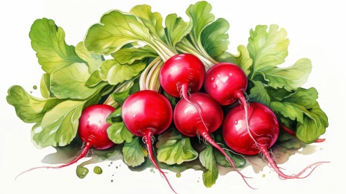 Fresh Radishes Cluster in Watercolor Style