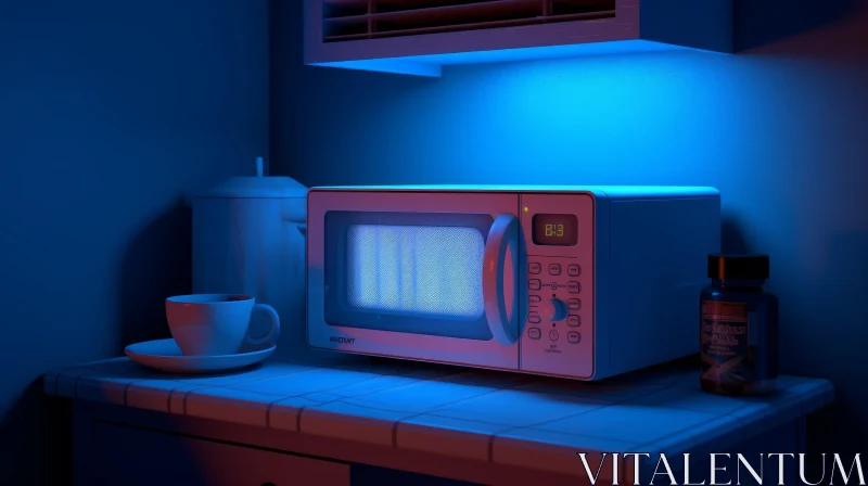 Lonely Retro-Futuristic Microwave in Dark Kitchen AI Image