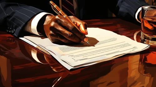 Man Signing Document Painting