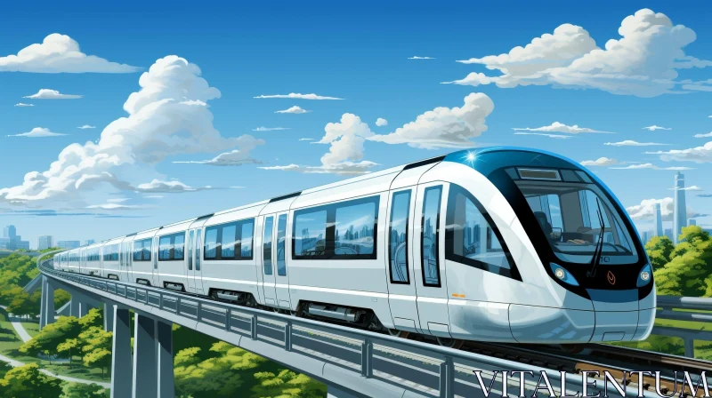 Modern High-Speed Train in Scenic Landscape AI Image