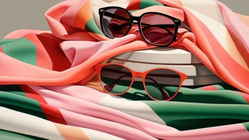 Modern Still Life with Sunglasses and Colorful Cloth