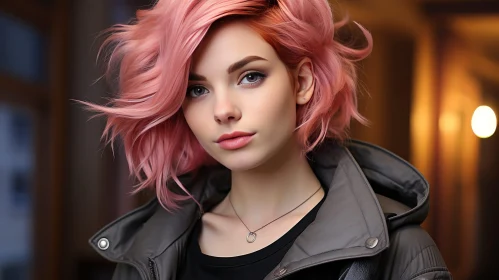 Serious Young Woman with Pink Hair - Studio Portrait