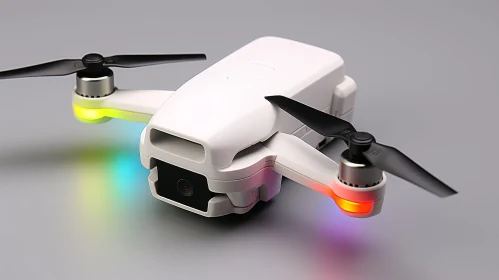 White Drone with LED Lights on Gray Surface