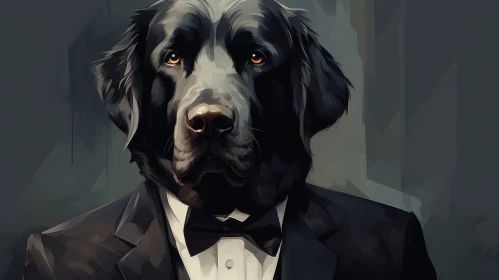 Black Dog in Tuxedo - Digital Painting
