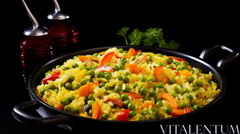 Delicious Vegetable Paella in Black Frying Pan AI Image