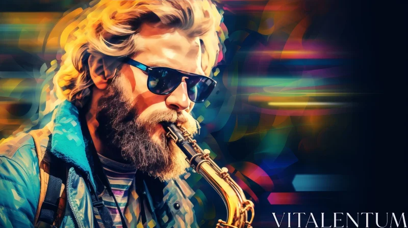 AI ART Saxophone Performance with Man in Sunglasses