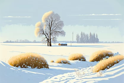 Serene Winter Landscape: House and Trees in Snow