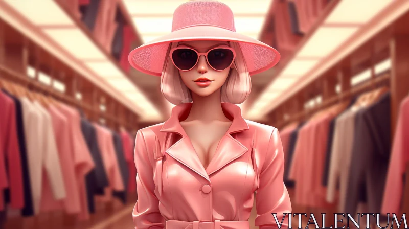 AI ART Stylish Pink Outfit - Young Woman in Fashion Boutique