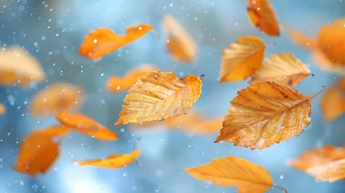 Autumn Leaves Falling in Rain - Serene Nature Scene