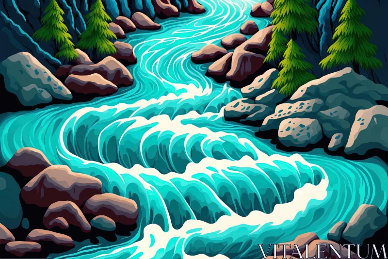 Blue River Illustration - Captivating Cartoon Abstraction Art AI Image