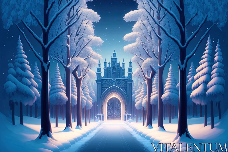Captivating Animated Castle with Trees and Snowy Path AI Image