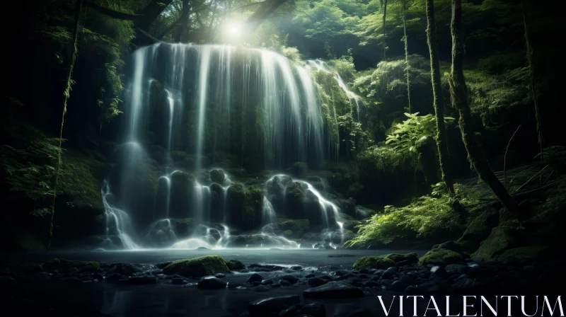 Enchanting Forest Waterfall AI Image