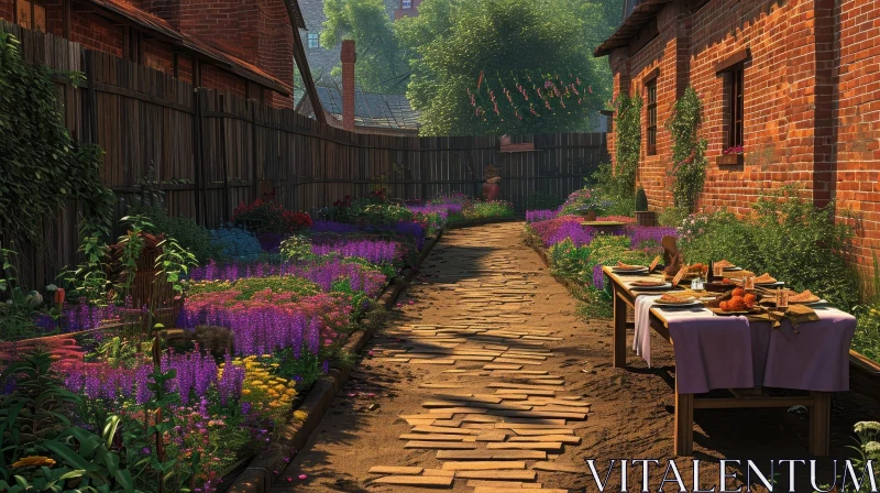 AI ART Enchanting Garden with Flower Beds and Brick Path