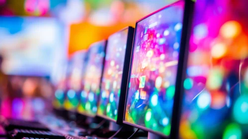 Gaming Monitors Setup with Colorful Lights | Tech Desk Display