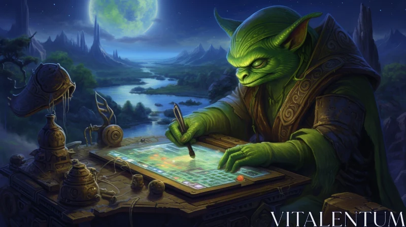AI ART Green Goblin in Mystical Forest - Digital Painting