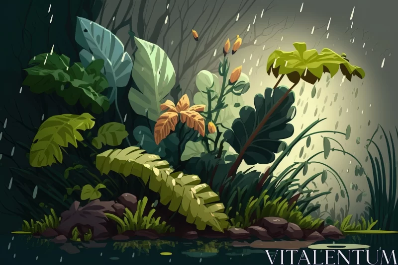 Lush Jungle Plants in the Rain | Speedpainting Style AI Image