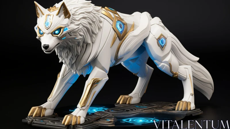Majestic White and Gold Wolf 3D Rendering AI Image