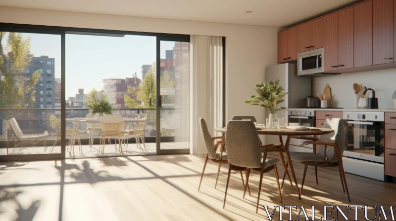 Modern Dining Room with City View - 3D Rendering AI Image