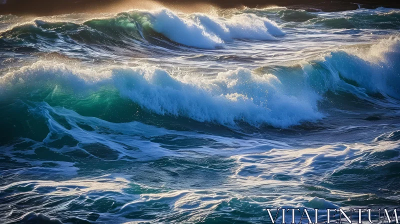 Ocean Waves Power - Captivating Image of Crashing Waves AI Image