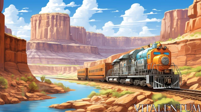Scenic Train Journey Through Majestic Canyon AI Image