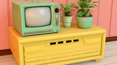 Vintage TV on Yellow Cabinet
