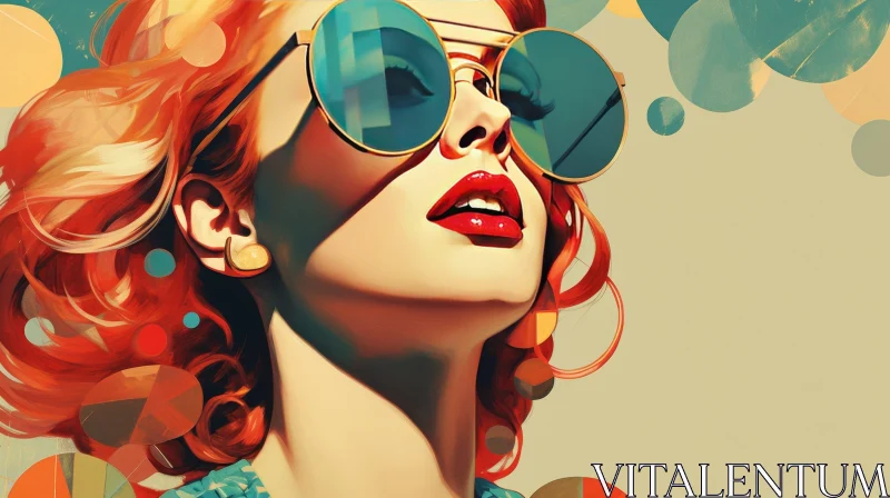 AI ART Young Woman Portrait with Red Hair and Sunglasses