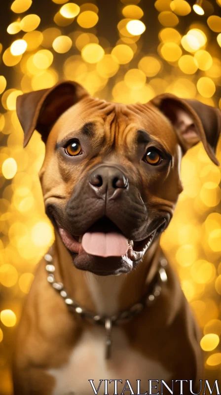 Brown Pit Bull Terrier Dog with Tongue Out on Gold Background Brown Pit Bull Terrier Dog with Tongue Out on Gold Background