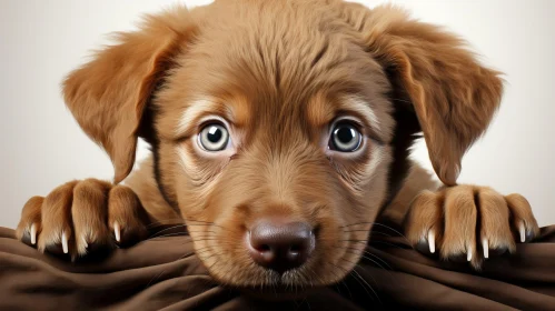 Brown Puppy with Big Blue Eyes - Curious Expression