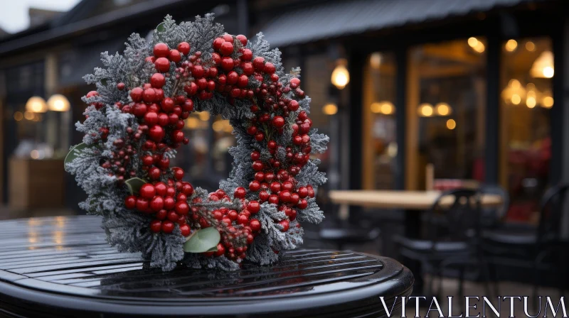 Christmas Wreath with Red Berries and Green Leaves AI Image