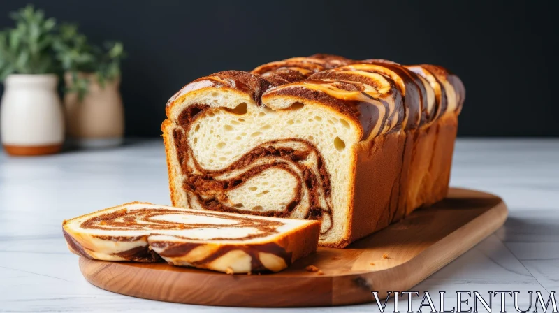 Delicious Marbled Bread - Freshly Baked Slices on Cutting Board AI Image