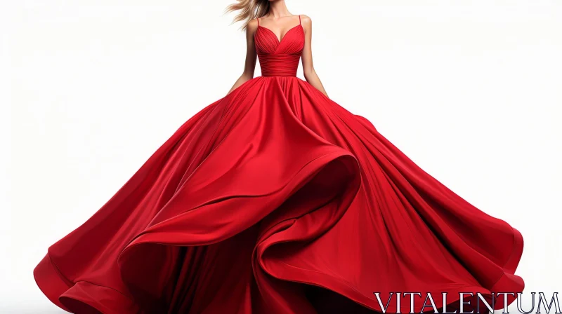 Elegant Woman in Red Silk Ball Gown AI Image
