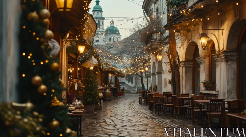 Enchanting Christmas Street in Old European City AI Image