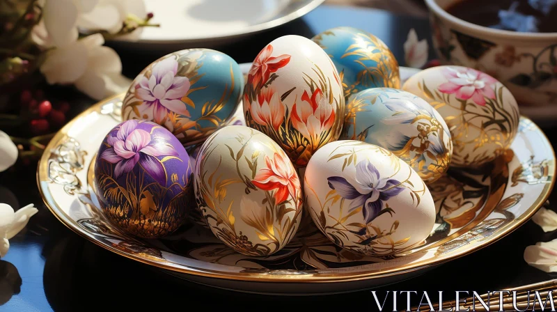 Exquisite Easter Egg Decoration on Elegant Plate AI Image