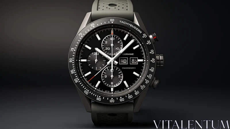 AI ART Stylish Black Wristwatch with Date Window and Three Subdials