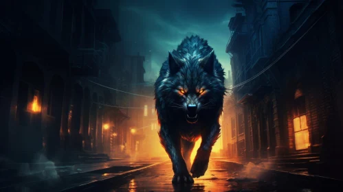 Urban Night Wolf Digital Painting