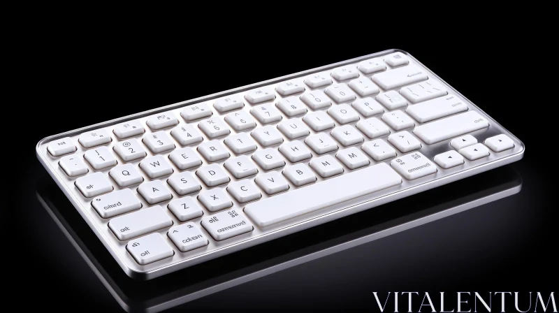 AI ART White Wireless Keyboard Product Shot on Black Reflective Surface