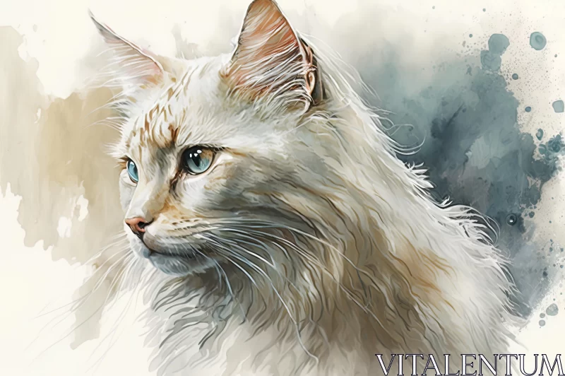 Captivating Watercolor Painting of a White Cat | Digital Art Techniques AI Image