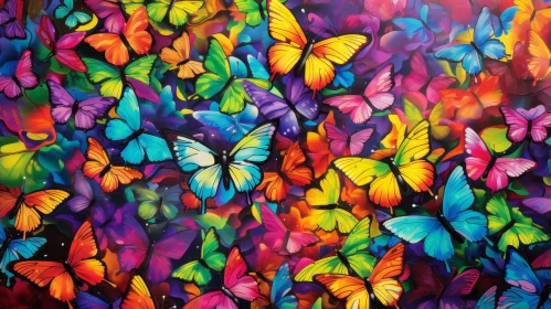 Colorful Butterfly Pattern on Dark Blue Background