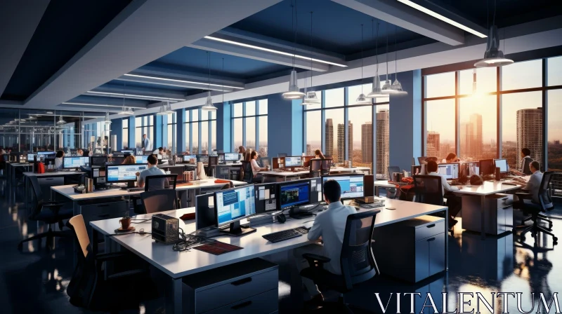 Contemporary Office Space Overlooking City Skyline AI Image