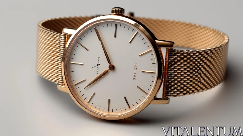 Elegant Gold Wristwatch on White Background AI Image
