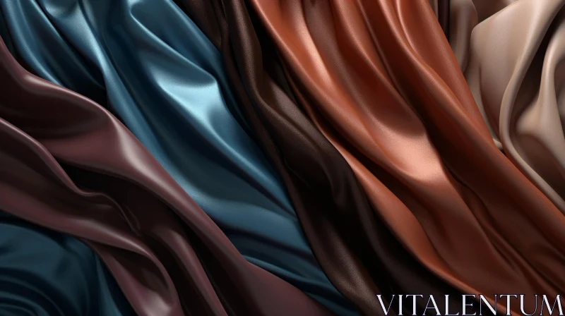 AI ART Elegant Silk Fabric in Blue, Brown, Dark Brown, and Beige
